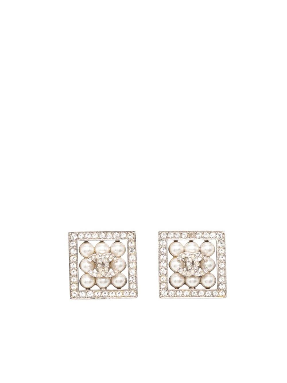 Chanel Cc Logo Stud Earrings Silver- #276056C12B